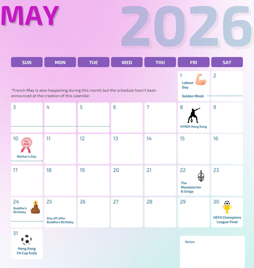 Marketing calendar for May 2026